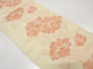 手織り真綿紬　花模様織り出し　名古屋帯